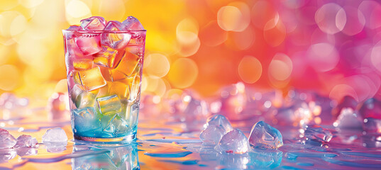 Rainbow ice glass, summer drink, banner - obrazy, fototapety, plakaty