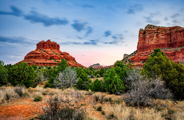 Bell Rock and Courthouse Butte on a cloudy morning in Sedona Arizona - 776246397