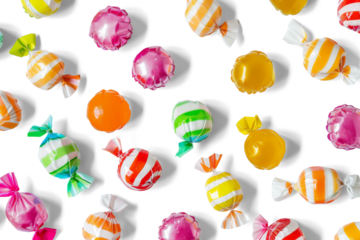 Top view of candies isolated from white or transparent background