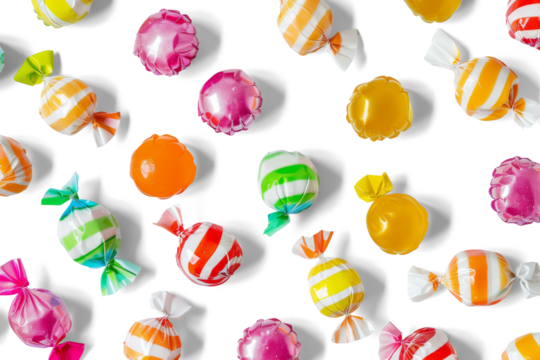 Top view of candies isolated from white or transparent background