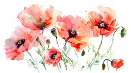 Naklejka premium Colorful red pink yellow poppies, bright nature flowers, oil paints