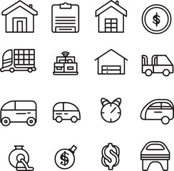 Set of linear cost of living icons on black and white