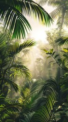 Illustration of a wild tropical jungle in muted green colors