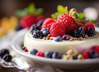 Sweet cake. Dessert with berries.