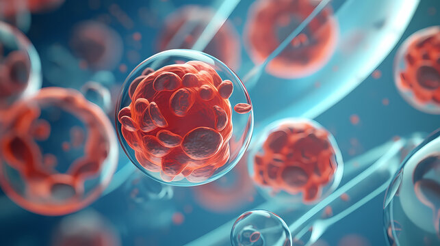 3d rendering of Human cell or Embryonic stem cell microscope background