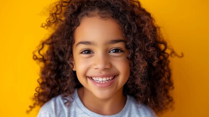 cheerful smiling girl with curly hair and a white smile generative ai