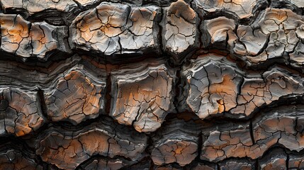Close-up of Burnt Wood Texture, Charred Timber Detail, Abstract Nature Background. Ideal for Design and Textures. AI