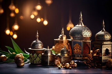 Islamic lanterns and decorations on a table, adding a touch of elegance and cultural charm.