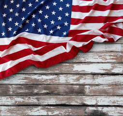 American flag on wood wall