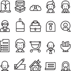 Set of linear employee perks icons thin line on white background
