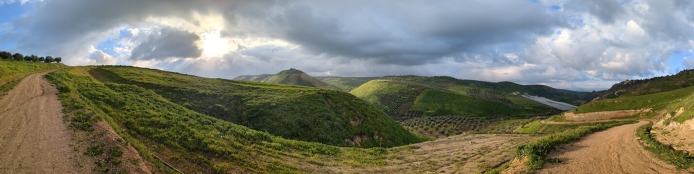 Wadi Zahar  is a wadi located in Irbid region, Jordan. Walking the Jordan trail from Umm Qais,mountain panorama landscape view