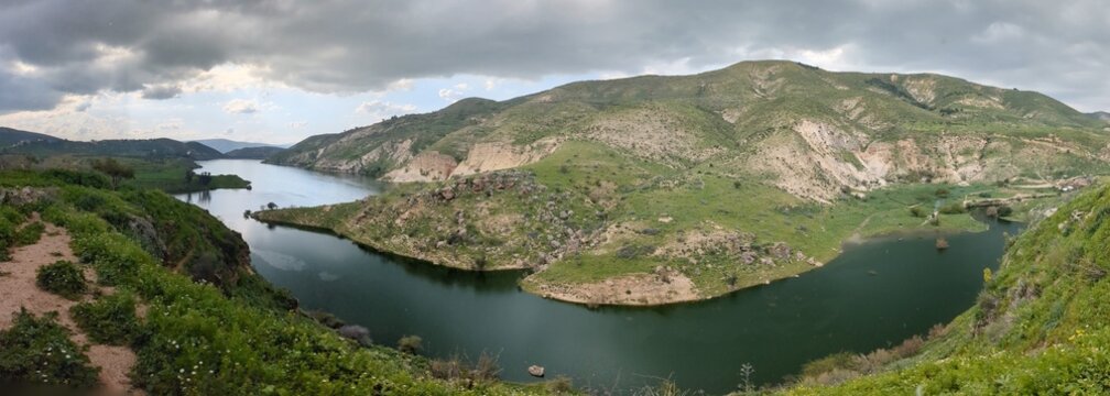Wadi Zahar  is a wadi located in Irbid region, Jordan. Walking the Jordan trail from Umm Qais,mountain panorama landscape view
