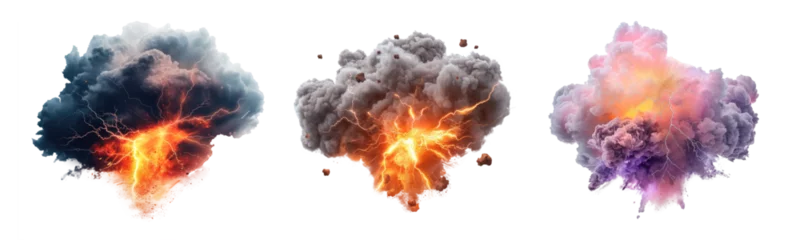 Foto auf Alu-Dibond Set of smoke explosions with lightnings isolated on transparent background. © comicsans
