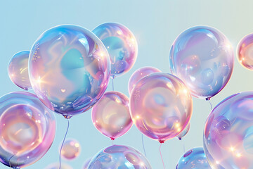 An abstract 3D composition of floating watercolor pastel balloons, with a clear, light-filled backdrop creating a sense of peace - obrazy, fototapety, plakaty