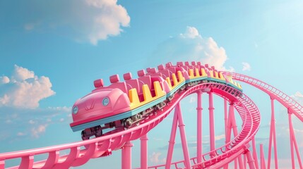 Pink Roller Coaster Descending Pink Track - obrazy, fototapety, plakaty