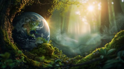Nature's Embrace: A World United with the Forest - A high-definition, realistic image presenting a...