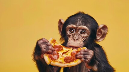 Monkey Holding Slice of Pizza