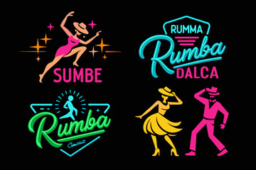 Vibrant Neon Ballroom Dance Club Signage Featuring Energetic Silhouettes of Couples, Dance Shoes, and Brush. Illuminate Your Rumba, Salsa, and Samba Nights in Style! Vector Illustration four image 