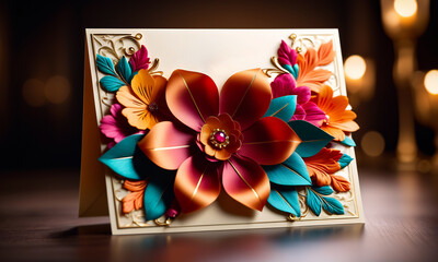 mockup logo wedding invitation card template with flower and leaves