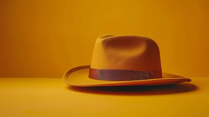 Brown Hat on Yellow Table