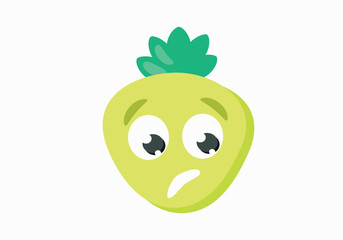green unripe strawberry on a white background, very surprised