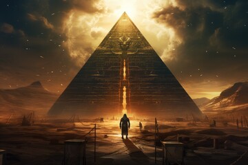 Pyramid background, Construction of a pyramid, Restoration of the pyramid of Djoser, Saqqara, Egypt, AI generated - obrazy, fototapety, plakaty