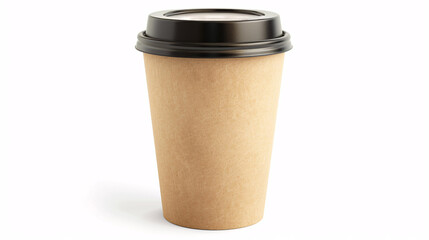 Take away coffee paper cup with black cap isolated on white background