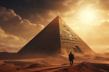 Pyramid background, Construction of a pyramid, Restoration of the pyramid of Djoser, Saqqara, Egypt, AI generated - obrazy, fototapety, plakaty