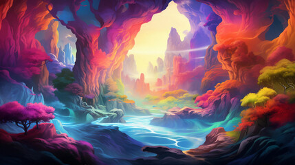 Vast Vibrant Multicolored Surreal Fantasy Landscape