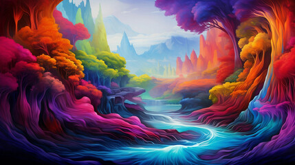 Vast Vibrant Multicolored Surreal Fantasy Landscape