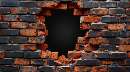 Hole in Brick Wall on Black Background
