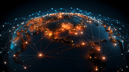 Obraz premium Global network, futuristic technology background, satellite internet network connection, business intelligence concept created with generative AI technology