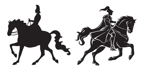 Silhouette of a prince riding a horse. Vector illustration.