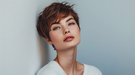 brown haired woman with a short haircut generative ai - obrazy, fototapety, plakaty