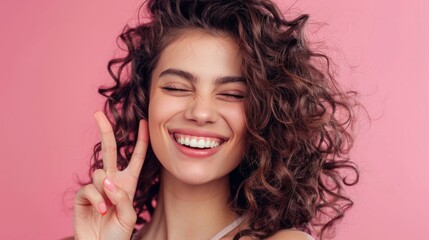 Curly hair girl winking and smiling generative ai