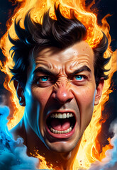 angry face, scary fire face, fantasy style fire, bad man - obrazy, fototapety, plakaty