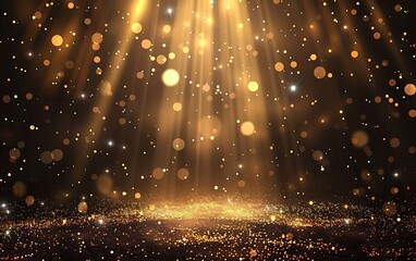 A stage background with yellow light spots and sparkles on dark brown background vector...