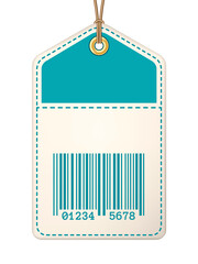 Sale tag with barcode on a string. Retro design with typography elements. Png clipart isolated on transparent background - 776264581