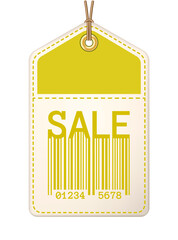 Sale tag with barcode on a string. Retro design with typography elements. Png clipart isolated on transparent background - 776264596