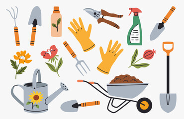 Set of garden items. Vector illustration