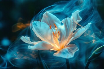 Bright flowers with a soft glow create a dreamy, long exposure, lines, dancing flowers blurred