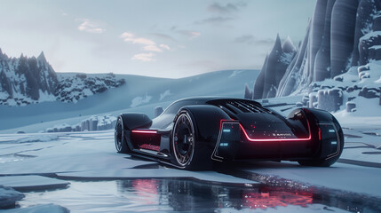 Futuristic Concept Car in Snowy Landscape