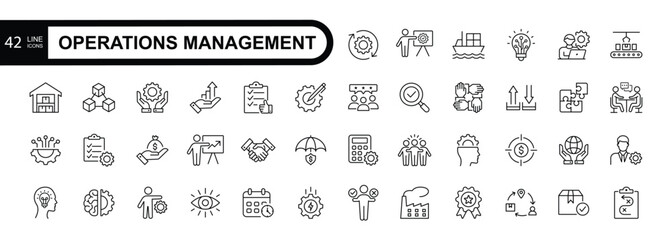 Operation management line icons. Editable stroke. Vector illustration. - obrazy, fototapety, plakaty