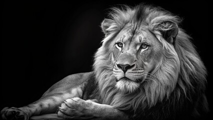 portrait of a lion, portrait of a lion, A lion resting peacefully. A striking black and white...
