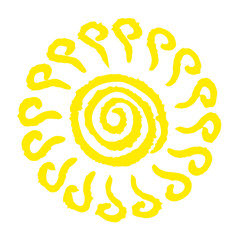 Hand painted sun symbol, hand drawn with crayon. Png clipart isolated on transparent background - 776266936