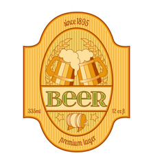 Beer label design with beer mugs, beer barrel and wheat. Png clipart isolated on transparent background - 776267746
