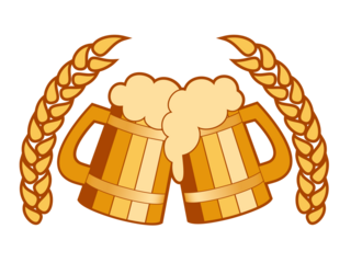 Wooden beer mugs with foam. Png clipart isolated on transparent background