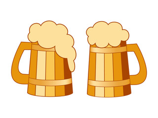 Wooden mugs set with beer foam. Png clipart isolated on transparent background - 776267776