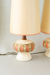 Vintage Ceramic Table Lamp with Patterned Base and Textured Shade