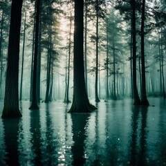 The forest went under water. Flood. Generative AI - obrazy, fototapety, plakaty